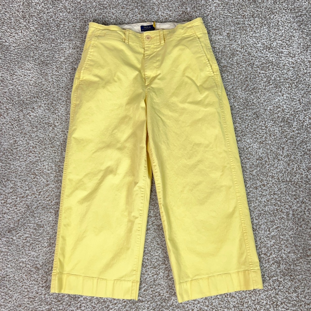 Polo Ralph Lauren Pants Womens 6 Yellow Preppy Cropped Chino Twill Wide Leg